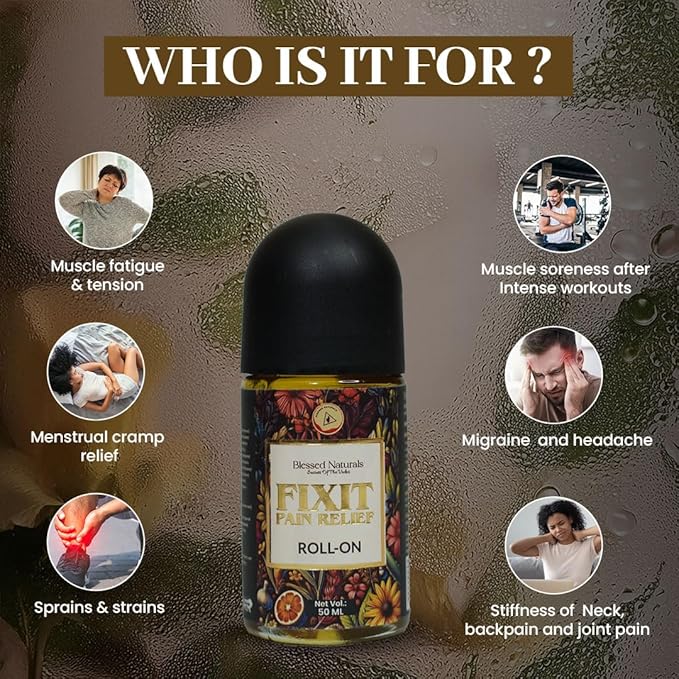 Blessed Naturals Fixit Pain Roll | Ayurvedic Roll-On for Muscle and Joint Pain Relief (50 ml)